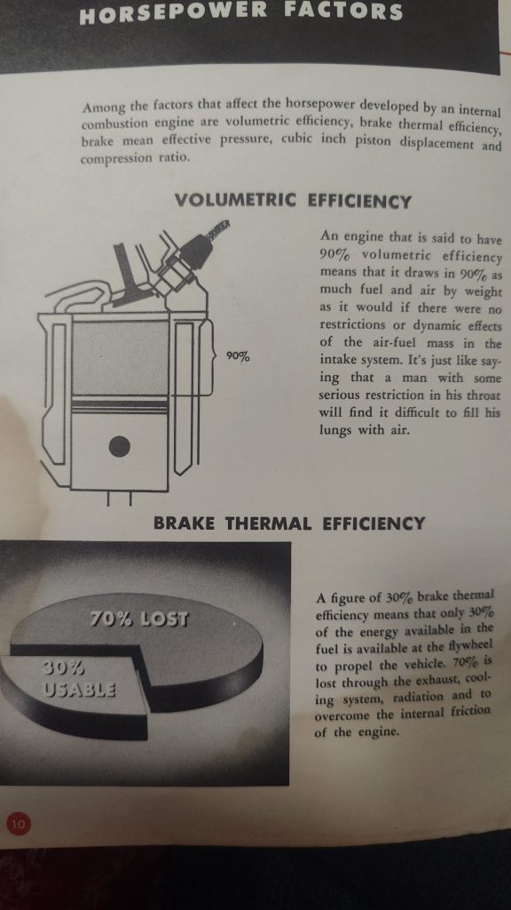 A page from a 1954 Ford manual talking about Volumetric Efficiency